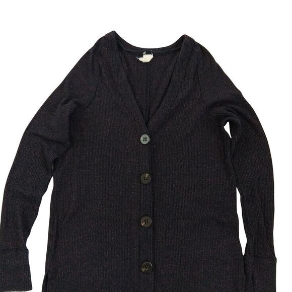 We the Free People Sparkle Button Up Duster Cardigan Size S Navy Blue Ribbed - Picture 4 of 9